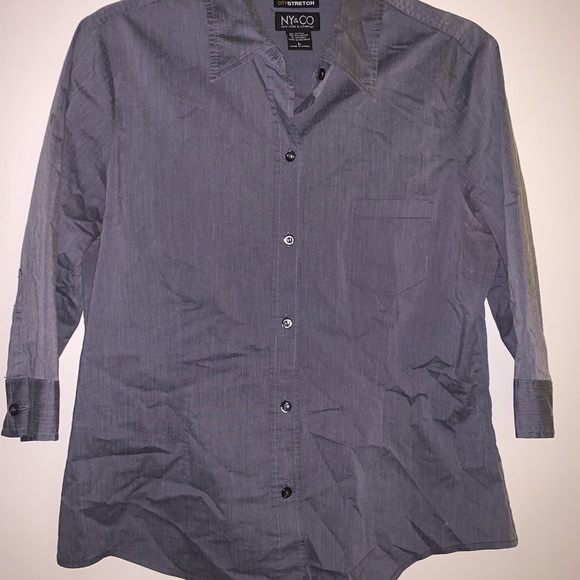 Gray 3/4 sleeve button down NY&Co size L - Picture 2 of 6